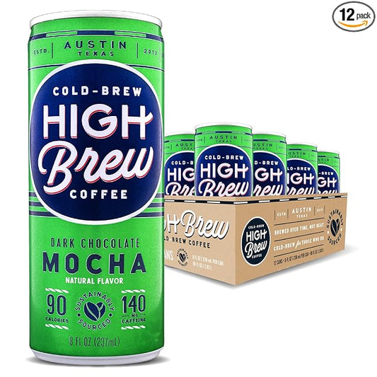 HIGH Brew Coffee Cold Brew Coffee + Protein, Dark Chocolate Mocha, 8 Oz Can, 12/pack