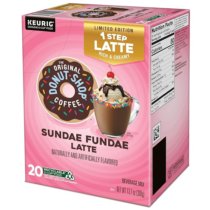 The Original Donut Shop Sundae Fundae One-Step Latte, Keurig Single Serve K-Cup Pods, 20 Count