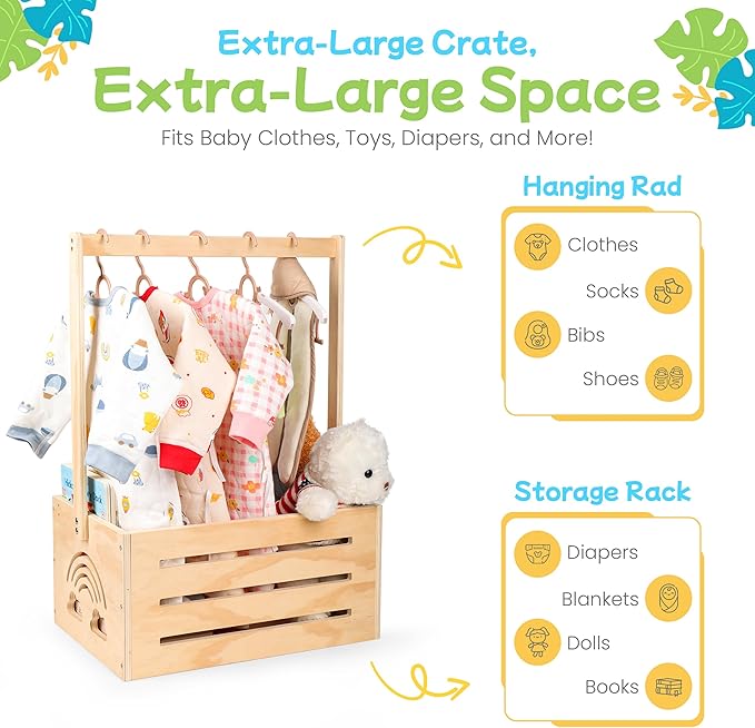 Wooden Baby Shower Crate Closet – with Handle, Smooth Surface & Round Edges – Textured Natural Wood - New Born Welcome Gift Hamper for Boys & Girls - Pregnancy Gifts for New Parents