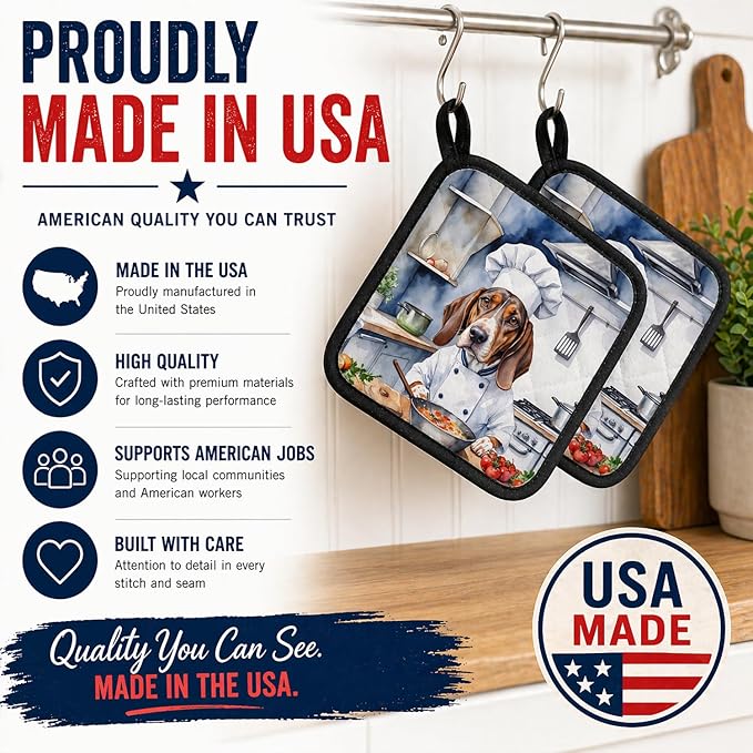 Caroline's Treasures American English Coonhound The Chef Pair of Pot Holders Kitchen Heat Resistant Pot Holders Sets Oven Hot Pads for Cooking Baking BBQ, 7 1/2 x 7 1/2