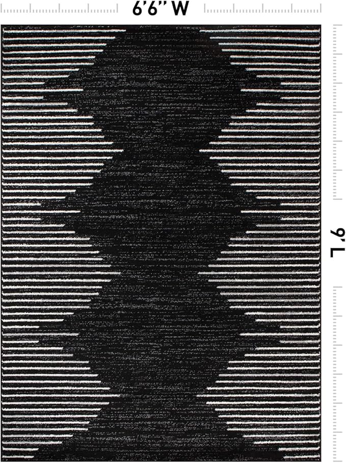Rugshop Bohemian Stripe Stain Resistant High Traffic Living Room Kitchen Bedroom Dining Home Office Area Rug 6'6" x 9' Black