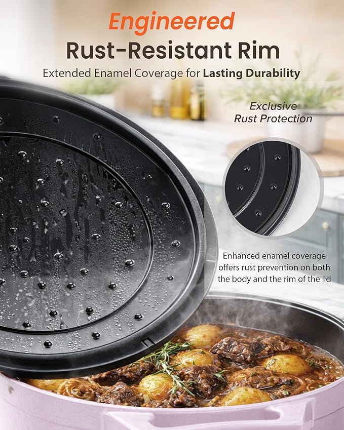 Nuwave 6QT Healthy Enameled Cast Iron Dutch Oven Pot with Lid, Heavy Duty 7-Layer Enamel, Enhanced Rust Protection, Dual Handles, Oven Safe to 500°F for Sourdough Bread Baking, Braise, Stew, Roast
