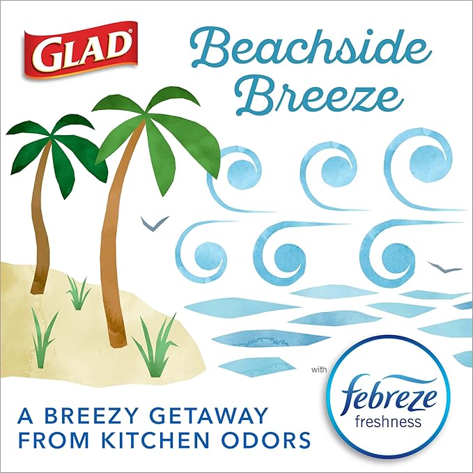 Glad Odorshield Small Drawstring Trash Bags, 4 Gal, Febreze Beachside Breeze, 34 Ct, Pack May Vary (Pack of 2)