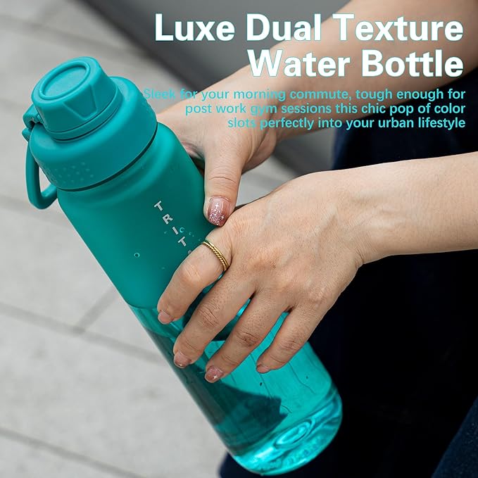 OLDLEY 32oz Frosted Clear Water Bottle, BPA-Free Tritan Plastic Reusable Water Bottle with Fast-Flow Spout Lid, Wide Mouth Leakproof Sports Drinking Bottle for Gym, School, Office, Travel,Cerulean