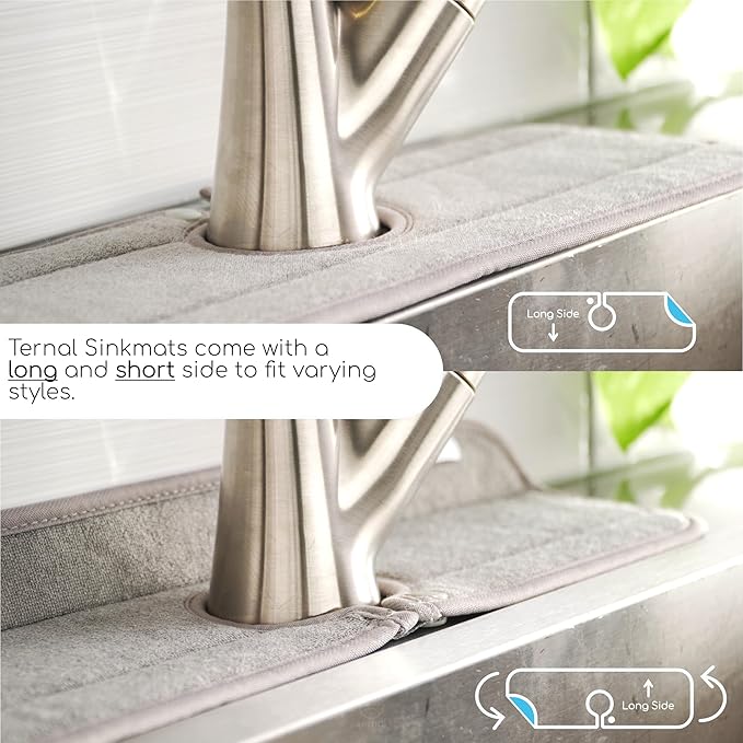 Ternal Original SINKMAT 24in XL Faucet Splash Guard Extra Long Microfiber Sink Drip Catcher Mat Non Slip Countertop Protector Drying Pad Kitchen Bathroom RV Machine Washable [Black]