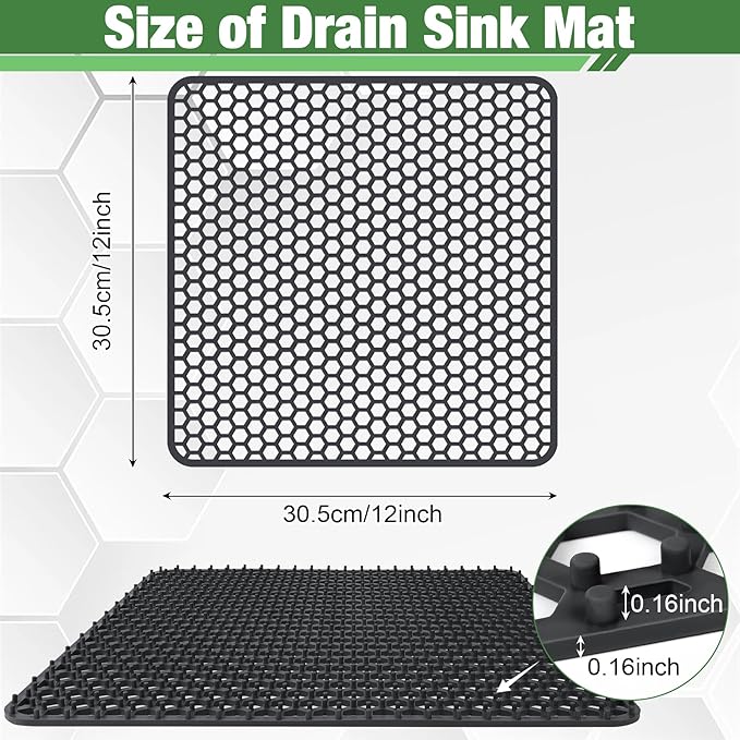 Sink Protectors Mat - 12"x12" Kitchen Sink Pad for Bottom of Basin for Protection of Stainless Steel and Tableware, Farmhouse Rubber Basin Mat Protector - Dark Gray