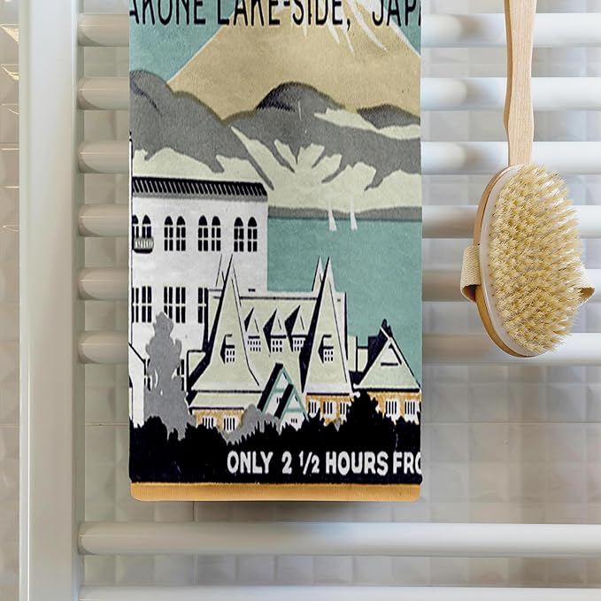 3D Rose Vintage Hotel Hakone Lake-Side-Japan Luggage Label Towel, 15" x 22"