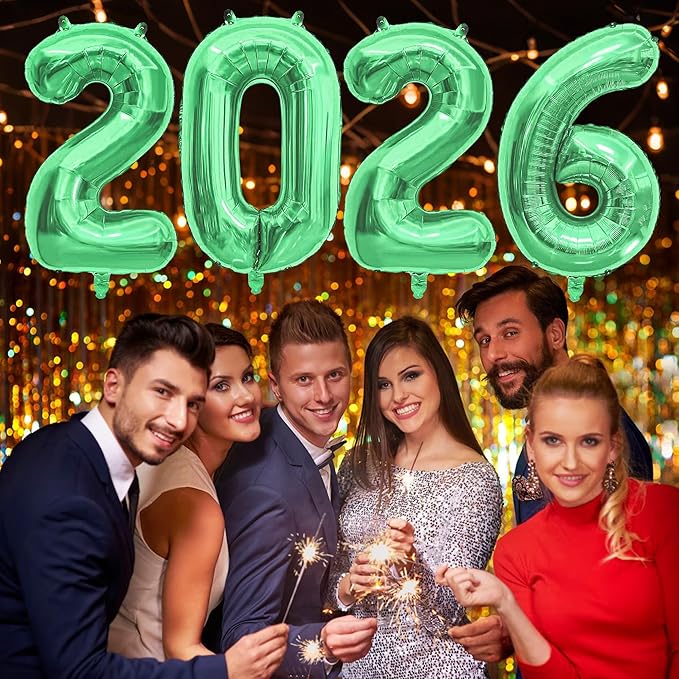 2026 Balloons New Years Eve Party Supplies - 40" Large Green Foil Number Balloon New Years Decorations Graduation Balloons Class of 2026 Happy New Year Birthday Anniversary Graduation Decorations