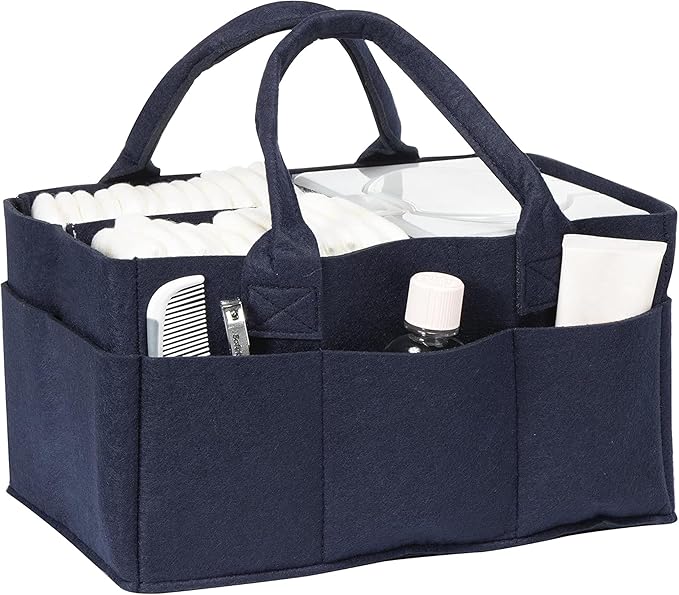 Sammy & Lou Diaper Caddy Organizer - Collapsible Tote Bag with Handles - Organizer for Diapers, Wipes & Baby Changing Supplies - Felt Storage Organizing Bin for Car, Desk, Nursery (Navy Blue)