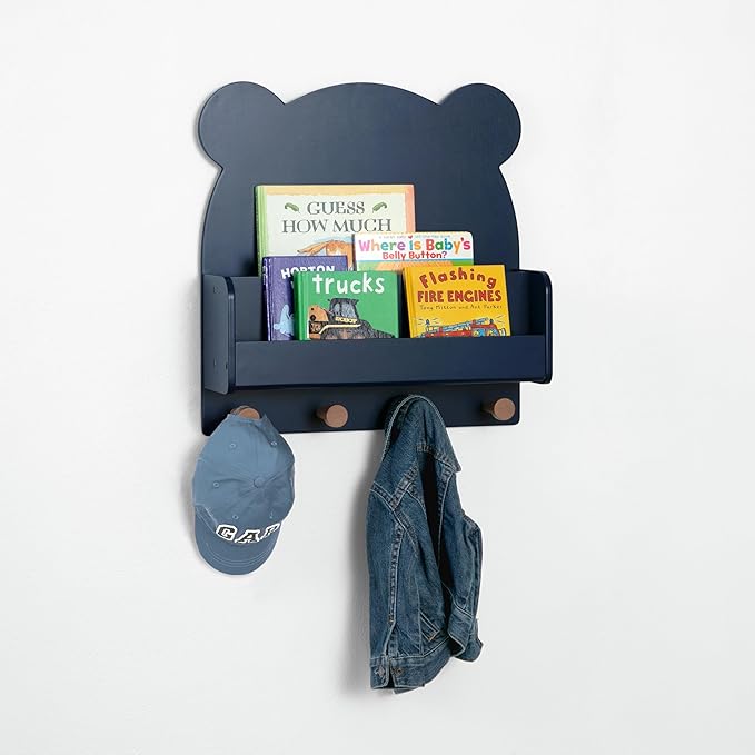 babyGap by Delta Children Brannan Bear Wall Shelf with 4 Hooks, Navy