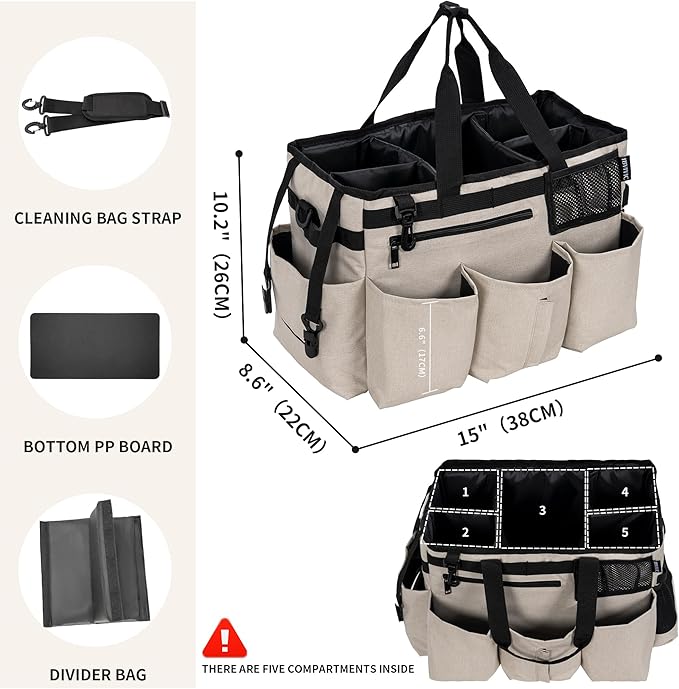 IBVIVIC Wearable Cleaning Caddy Bag for Cleaning Supplies,Large Capacity Cleaning Organizer White