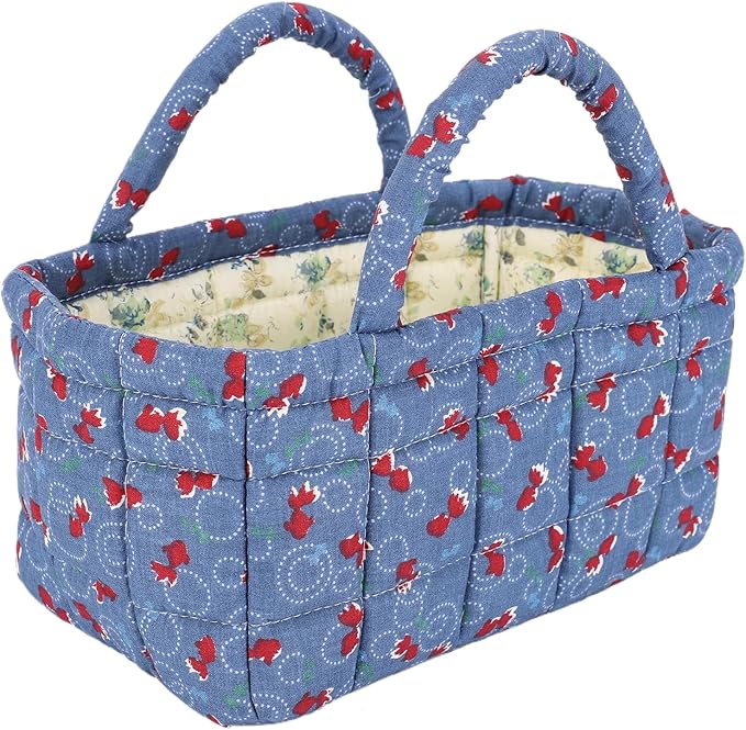 Quilted Fabric Storage Basket Floral Baby Diaper Caddy Quilted Basket for Nursery Bedroom Car Storage