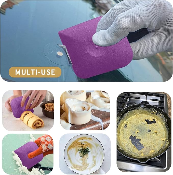 Plastic Pan Dish Pot Food Kitchen Scraper Tool Set, 3 pcs Nylon Plastic Cast Iron Skillet Cleaner Scrubber Scrapper, Kitchen Scraper Non-Scratch (Purple)