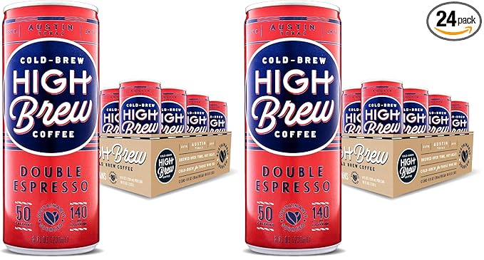 High Brew Coffee,Cold Brew Coffee,Double Espresso,8 Fl Oz,Ready-To-Drink,(Pack of 24)