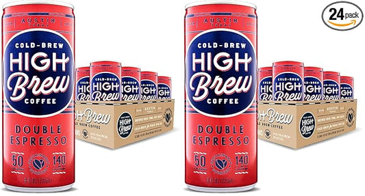 High Brew Coffee,Cold Brew Coffee,Double Espresso,8 Fl Oz,Ready-To-Drink,(Pack of 24)