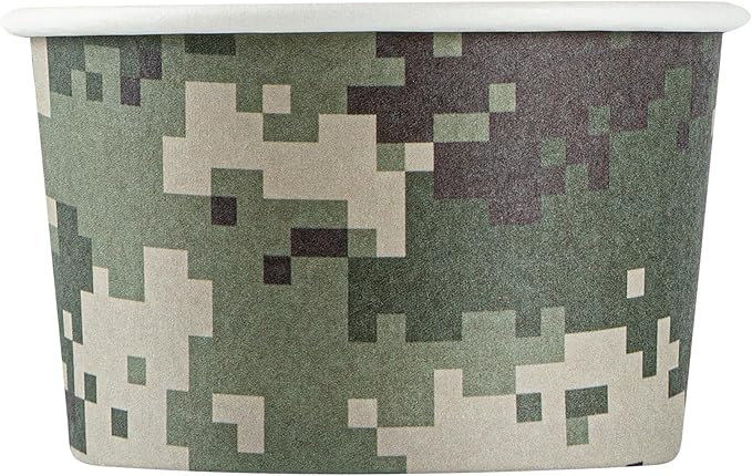 Restaurantware Coppetta 3-Ounce Dessert Cups, 200 Disposable Ice Cream Cups - Lids Sold Separately, Sturdy, Camouflage Paper FroYo Bowls, For Hot And Cold Foods, Perfect For Gelato Or Mousse