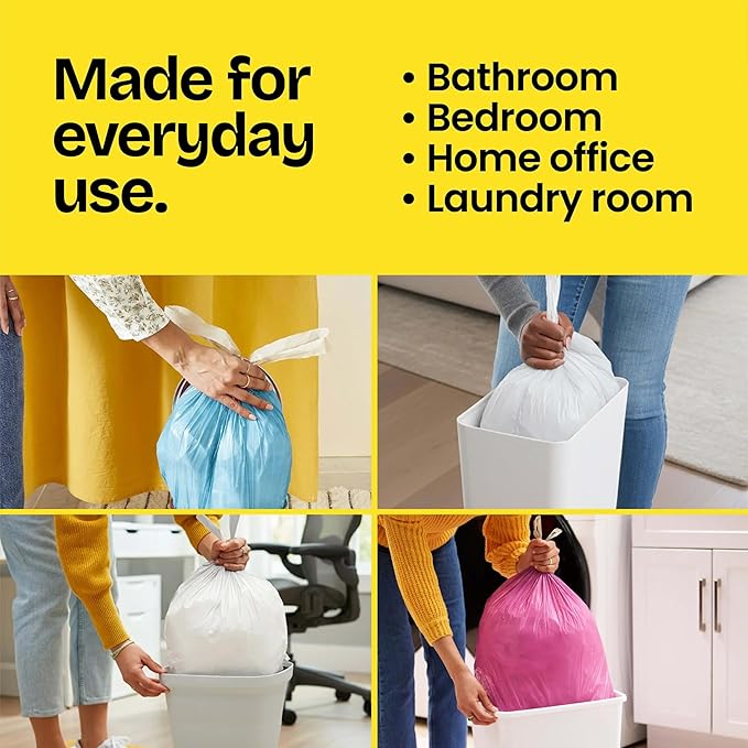 Glad Small Drawstring Trash Bags with Clorox, 4 Gal, Lemon Fresh Bleach, 34 Ct (Package May Vary)