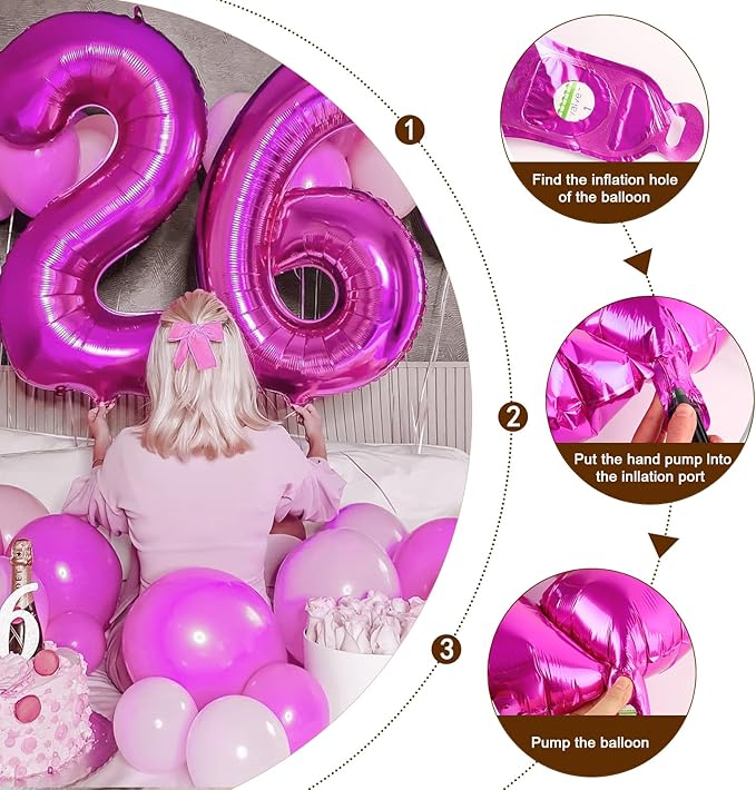40 Inch 3rd Number Balloons, Three Hot Pink Happy Birthday Balloons for Girls Boys Babies, Number Balloons for 3 13 23 30 Wedding Bridal Shower Anniversaries Party