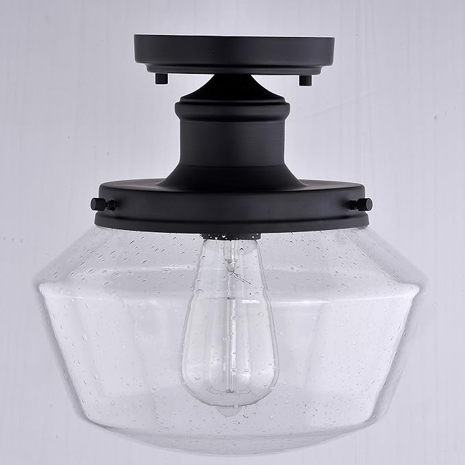 VAXCEL Collins Black Farmhouse Outdoor Flush Mount Ceiling Light Clear Schoolhouse Glass