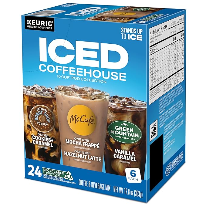 The Original Donut Shop® K-Cup Iced Duos Cookies and Caramel Coffee - Compatible with Keurig Brewer - Medium - 24 / Box