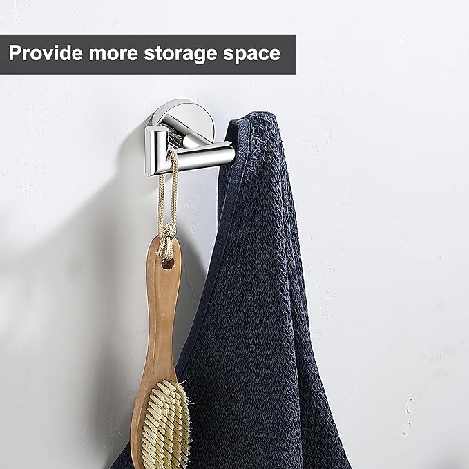 Towel Hooks For Bathrooms, Polished Chrome Towel Hook For Kitchen Bathroom, SUS304 Stainless Steel Coat Hook, Heavy Duty Double Holder Robe Hooks For Hanging Towels,Coats,Clothes,Wall Mount, 4 Pack