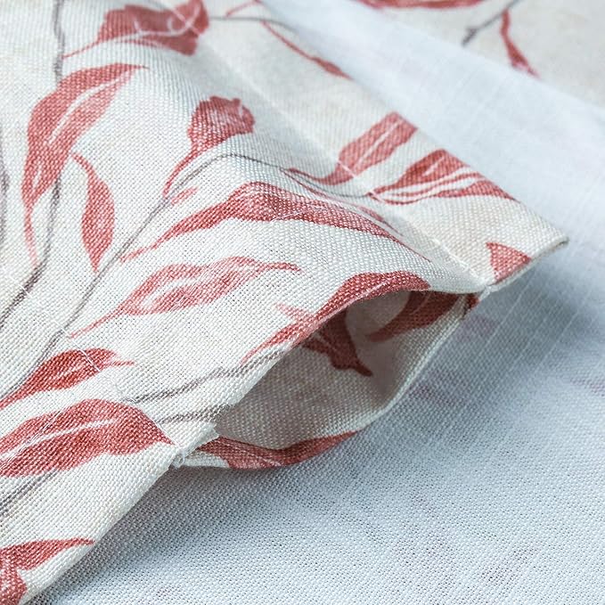 VOGOL Valances for Kitchen, Red Leaf Print Linen Textured Valance for Curtain Panels for Windows, Rod Pocket, 52x12, One Panel