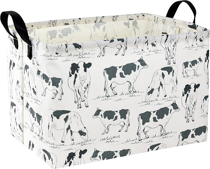 HIYAGON Cow Print Storage Bin - Kids Gift Basket, Rectangular Room Decor for Home, Books