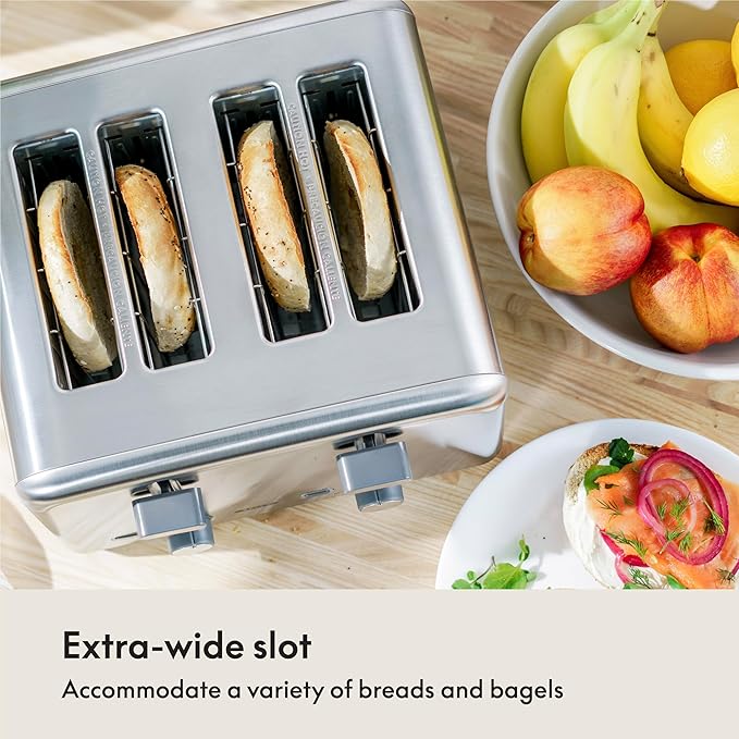 bella 4 Slice Toaster with Auto Shut Off, Extra Wide Slots and Removable Drop-Down Crumb Tray with Cancel and Reheat Function, For Texas Toast, Large Bread & Bagel, Stainless Steel