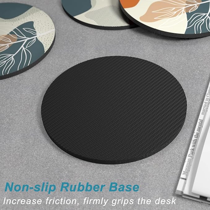 Nipichsha Coasters for Drinks, Set of 6 Cute Absorbent Rubber Drink Coasters for Cup with Non Slip Backing, Kitchen Home Decor Housewarming Gift, Round 4 in, Abstract Boho Leaf