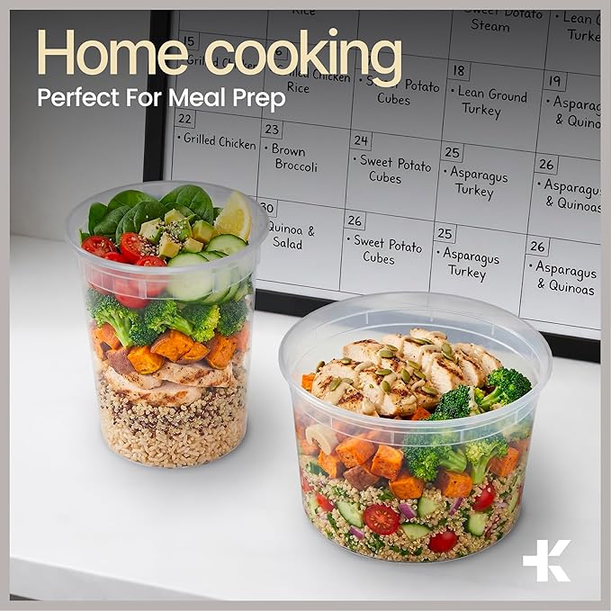 Plastic Deli Containers with Lids 64oz (Pack of 8) – Leak-Proof, BPA-Free Food Storage Containers for Soup, Slime & Meal Prep, Stackable, Microwave, Dishwasher Safe, Reusable Clear Plastic