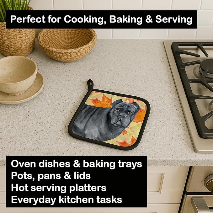 Caroline's Treasures BB9955PTHD Cane Corso Fall Pair of Pot Holders, Yellow Kitchen Heat Resistant Pot Holders Sets Oven Hot Pads for Cooking Baking BBQ, 7 1/2 x 7 1/2