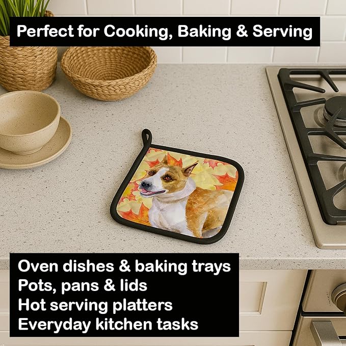 Caroline's Treasures BB9905PTHD American Staffordshire Fall Pair of Pot Holders, Yellow Kitchen Heat Resistant Pot Holders Sets Oven Hot Pads for Cooking Baking BBQ, 7 1/2 x 7 1/2