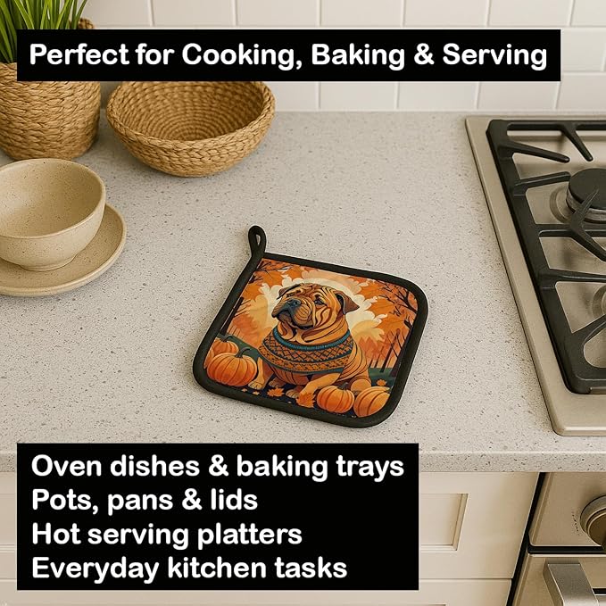 Caroline's Treasures DAC1070PTHD Shar Pei Fall Pair of Pot Holders Kitchen Heat Resistant Pot Holders Sets Oven Hot Pads for Cooking Baking BBQ, 7 1/2 x 7 1/2