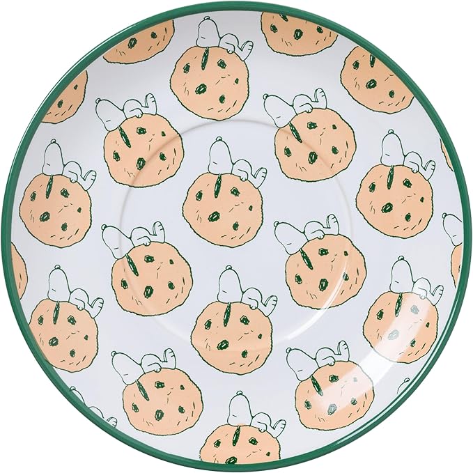 Silver Buffalo Peanuts Snoopy's Bakery and Cafe Cookie Pattern Oversized Ceramic Teacup and Saucer Set, 22 Ounces