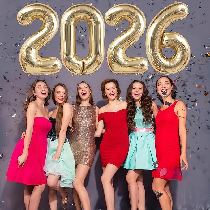 Champagne Gold 2026 Balloons, 40 Inch 2026 Number Balloon Foil New Year Balloon Numbers for New Years Eve Party Graduation Party Decoration