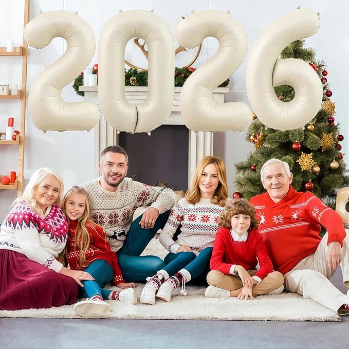 Cream 2026 Balloons, 40 Inch Cream White 2026 Number Balloon Foil New Year Balloon Numbers for New Years Eve Party Graduation Party Decoration