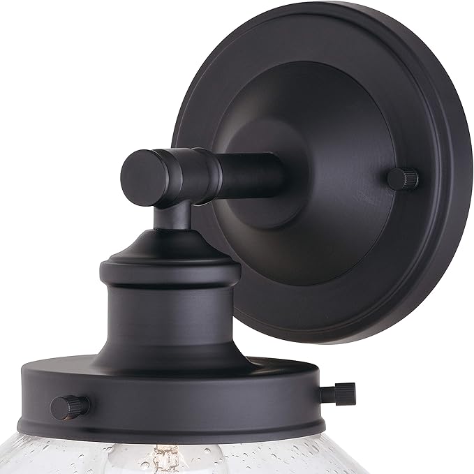 VAXCEL Collins 9.5 in. H 1-Light Matte Black Farmhouse Outdoor Wall Sconce Made of Durable Steel, Clear Seeded Glass Shade, LED Compatible, Use for Exterior Porch Patio Front Door or Garage