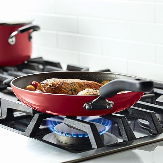 Farberware Cookstart DiamondMax Nonstick Cookware/Pots and Pans Set, Dishwasher Safe, Includes Baking Pan and Cooking Tools, 15 Piece - Red