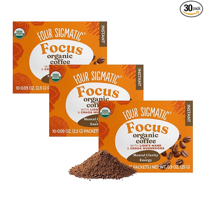 Four Sigmatic Mushroom Mix Coffee Lion's Mane | Focus | Pack of 3 (30 Packets Total)