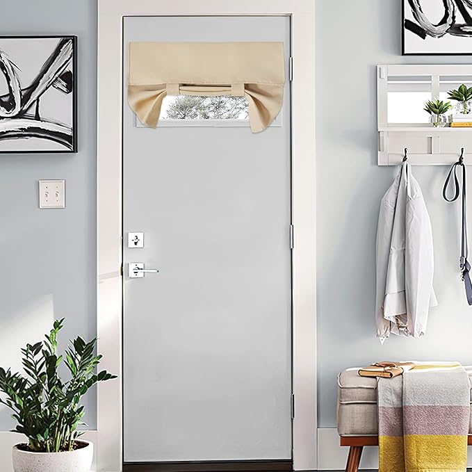 NICETOWN Small French Door Curtain, Mini Sized Room Darkening Thermal Insulated Valance for Bathroom Window, Door Cover Shade for Glass Office, 1 PC, 26W x 18L, Biscotti Beige