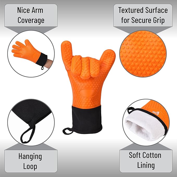 UNCO- Silicone Gloves Heat Resistant Gloves, Orange, Silicone Oven Mitts