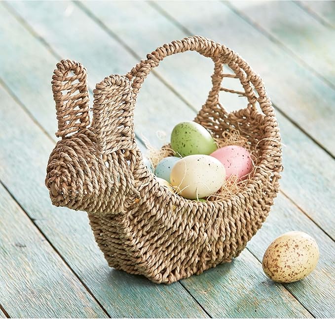 tag Seagrass Easter Spring Bunny Shaped Basket for Tabletop Kitchen Decoration, 10.0L x 5.5W x 10.0H inch. Natural