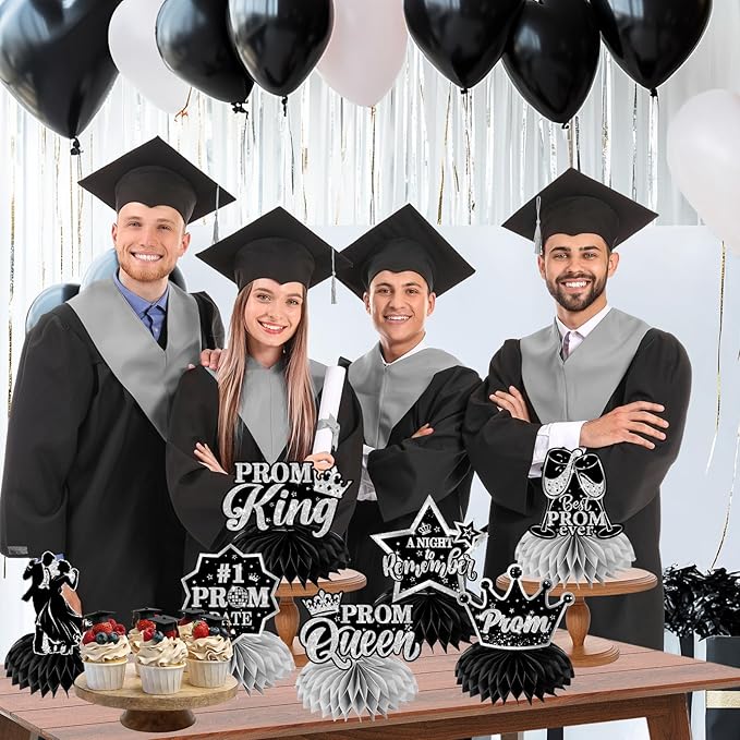 Prom Decorations 2026 Honeycomb Centerppieces, 12Pcs Black and Silver Prom Centerpieces for Table Prom Night Table Decorations High School College Graduation Celebration Prom Party Favors