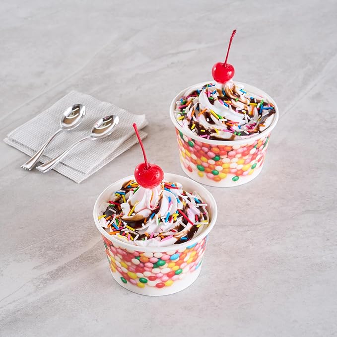Coppetta 8 Ounce Dessert Cups, 200 Greaseproof Ice Cream Cups - Lids Sold Separately, For Hot And Cold Foods, White Paper Yogurt Bowls, Round Sprinkle Design, Disposable, Sturdy - Restaurantware