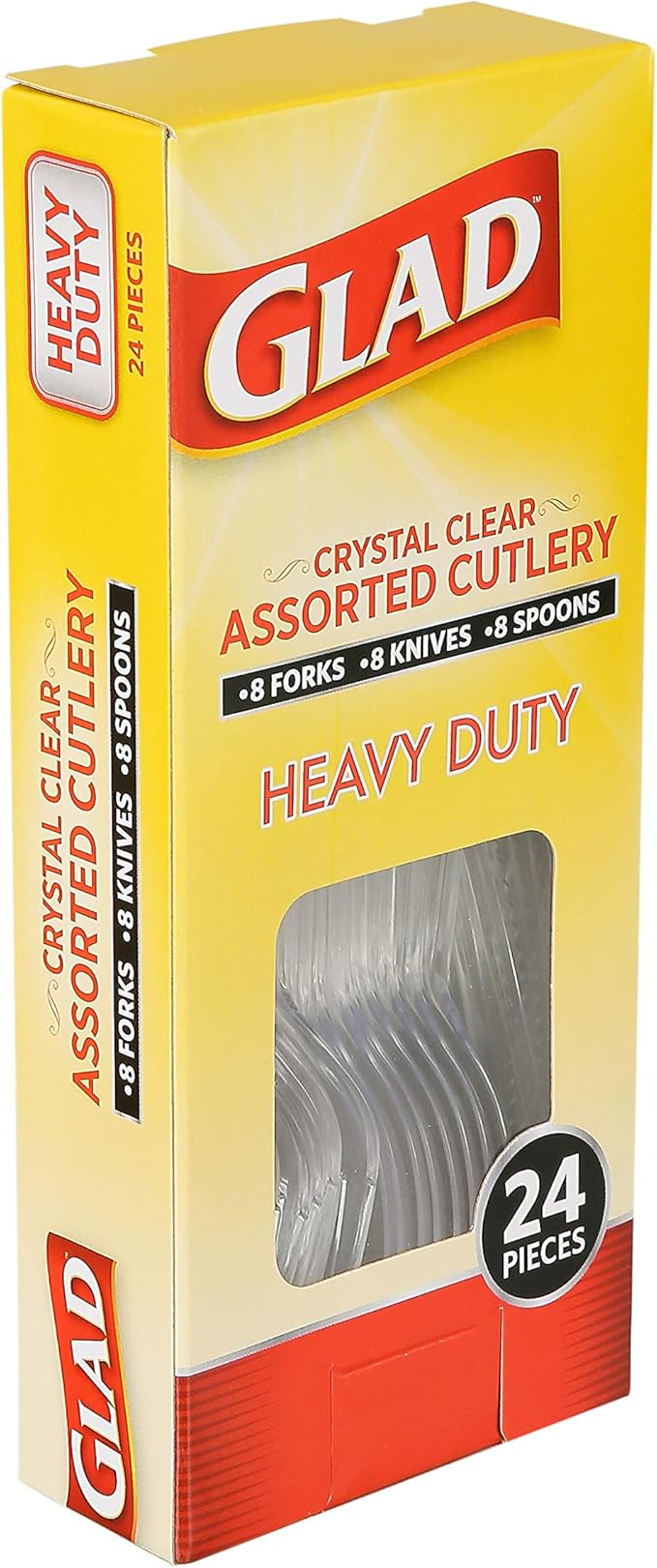 Glad Clear Disposable Cutlery Set with Heavy Duty Plastic Forks, Knives, and Spoons, Reusable Dishwasher Safe Plastic Utensils for Parties and Everyday Use, 24 Count (Pack of 3)