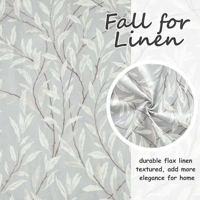Leeva Grey Valances for Windows, Linen Textured Light Filtering Small Window Kitchen Curtain, Leaves Printing Rod Pocket Cafe Valance for Bedroom Living Room, 60" W x 18" L, 1 Piece