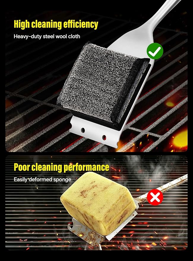 XUDAKAIXIN Bristle-Free Steam Grill Brush,No Bristle Shedding,with 2 Replacement Head. Ultra Safe & Efficient Cleaner for Cast Iron and Stainless Steel Outdoor Grills