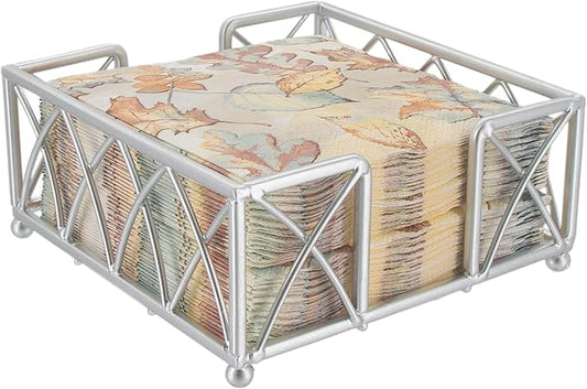 Boston International Paper Napkin Holder Caddy Dispenser for Kitchen Dining Buffet & Bar Countertops, 5.25" x 5.25" (Fits Cocktail Size), Silver Arch