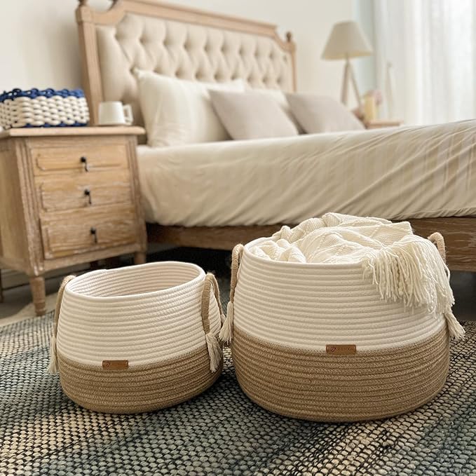 R RUNKA Large Basket for Toys-15.7"x 11.8"-Boho Baskets for Living Room,Bedroom,Nursery | Large Woven Baskets, Cube Basket, Under Shelf Basket | Decorative Baskets for Home Decor