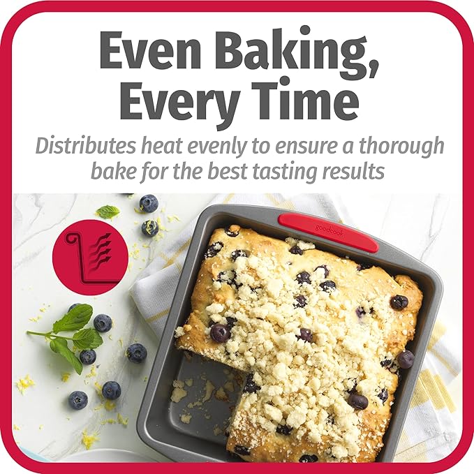 GoodCook MegaGrip Baking Pan with Silicone Grip Handles Square Non-Stick Heavy-Gauge Steel Cake Pan Baking Dish for Brownies Bread Cake Baked Goods & More,Dishwasher Safe,8x8-Inch,(Pack of 12)